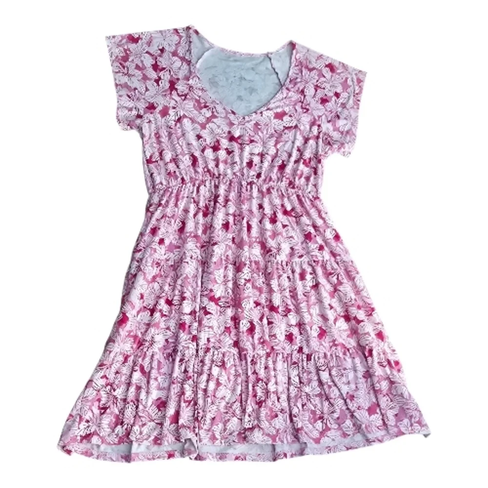 NOBO No Boundaries Pink Floral Tiered Mini Dress L (11-13) V-Neck Casual - Picture 5 of 15